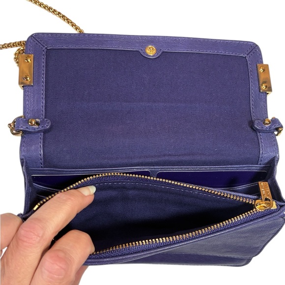 Stuart Weitzman Purple Leather Purse, Chain Wallet, Magnetic Button Closure, EUC - Picture 4 of 15